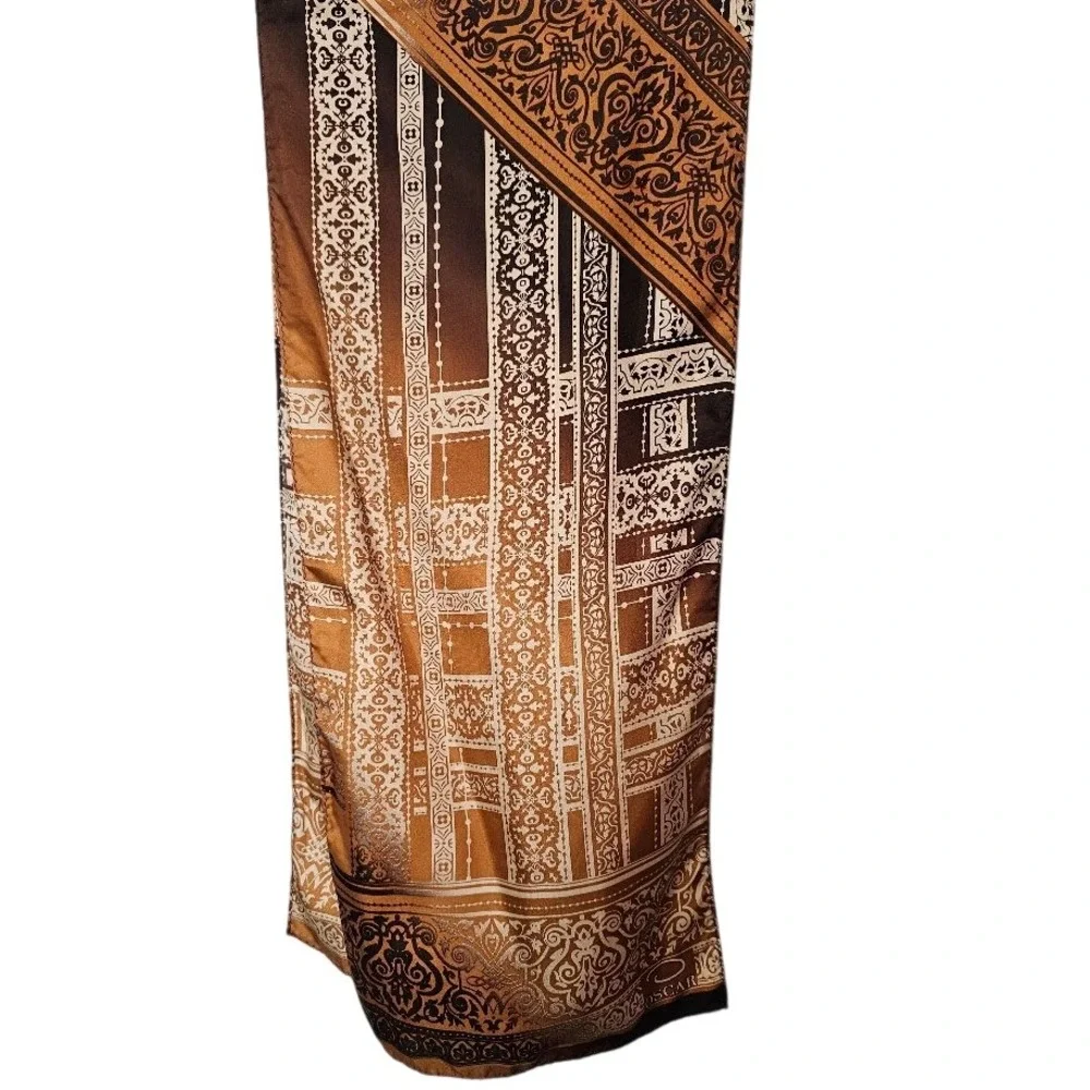 VTG 70s Oscar de la Renta Silk Paisley Damask  079 Scarf OS Brown Gold Classic